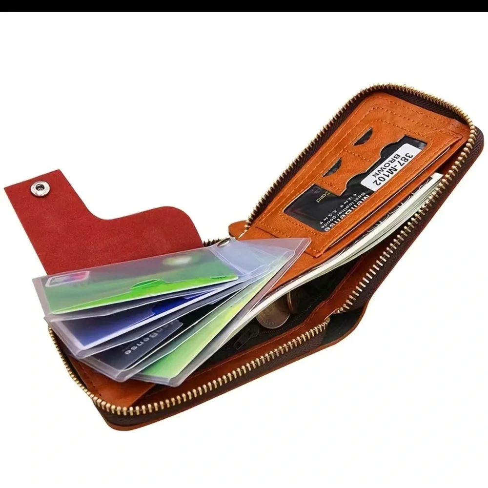 Vintage Leather Men's Wallet with Dollar Bill Design - Credit Card and…